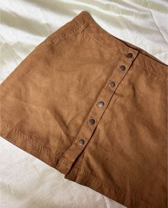 Brown Corduroy Button-Up Mini Skirt