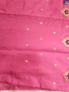 Grand Pink Saree With Gold Zari Embroidery