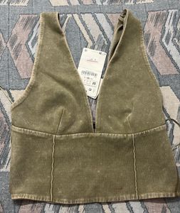 Olive Green Deep V-Neck Crop Top