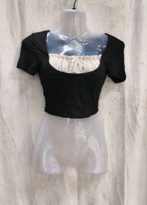 26238. Chic Black Puff Sleeve Square Neck Top