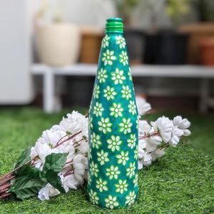 Handpainted Floral Print Glass Bottle Vase