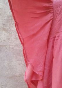 Pink Embroidered Tassel Tie Neck Kurti