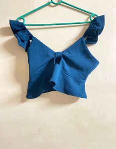Chic Blue Ruffle Crop Top . size - M
