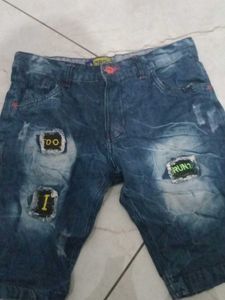 Distressed Denim Shorts with Patches