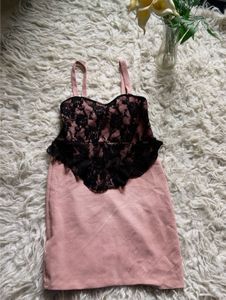 Elegant Pink & Black Lace Dress