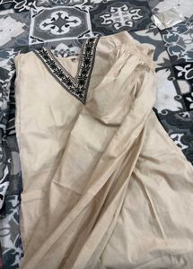 White Kurta with pants Embroidered Neckline