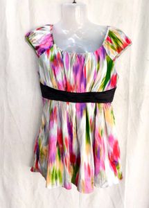 Vibrant Abstract Print Dress with Black Belt