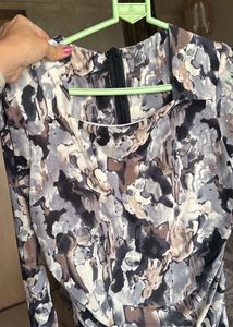 Stylish Ruched Print Midi Dress