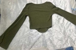 Ribbed Bell Sleeve Crop Top