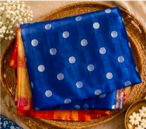 Elegant Blue Polka Dot Saree