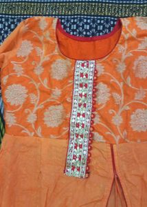 Orange Kurta Set with Red Inner