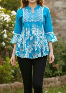Blue Floral Print Top