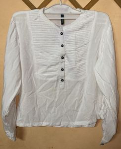 White Pintuck Button-Up Blouse