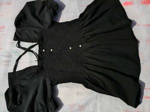 Chic Black Smocked Puff Sleeve Top