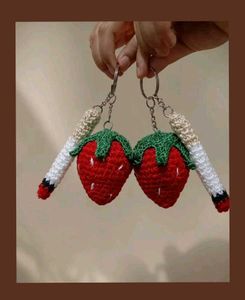Crochet Cigarette &amp; Strawberry Keychain