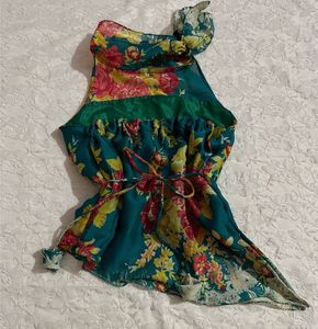 floral print teal y2k halterneck top