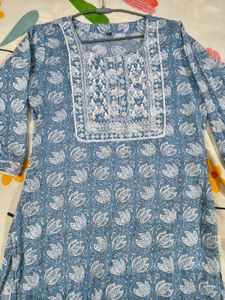 Blue Block Print Kurta with Dupatta