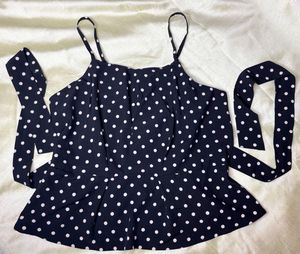 Black Polka Dot Peplum Top