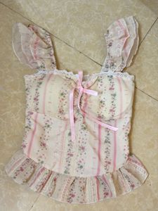 Floral Print Corset Top with Lace Trim