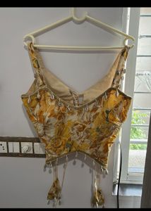 navaratri Yellow Floral Blouse with Shell Embellis