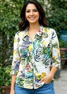 multicolour printed cotton shirt size-44