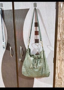 Stylish Green Leather Studded Shoulder Bag