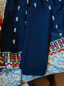 Navy Blue Embroidered Kurta Set with Dupatta