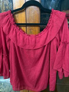 Chic Off-Shoulder Red Ruffle Top