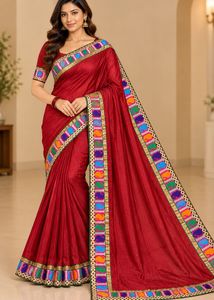 Stunning Red Silk Saree with Colorful Border