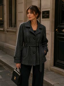 Stylish Gray Belted Coat