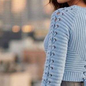 Blue Lace-Up Cropped Sweater