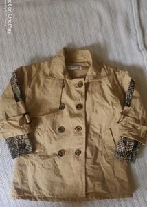 Tan Trench Coat with Plaid Accents