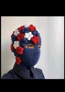Crocheted Balaclava with Floral Detail