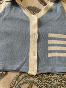 Blue &amp; White Striped Knit Crop Top