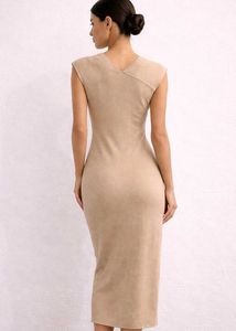 Elegant Beige Button-Up Midi Dress
