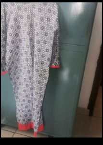 Stylish Printed Kurta with Red Neckline