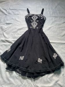 Black Embroidered Spaghetti Strap Dress
