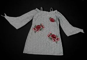 Striped Cold Shoulder Tunic with Roses