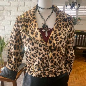 brand new (zara)leopard print biker jacket