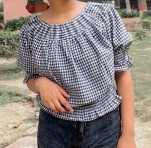 Off-Shoulder Gingham Check Top