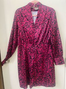 Stylish Pink &amp; Black Print Midi Dress