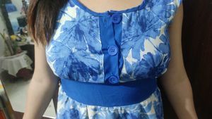 Chic Blue Floral Print Dress