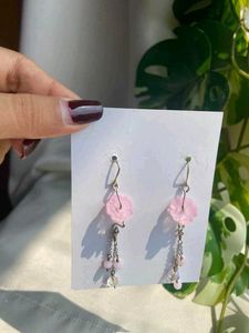 Dainty Pink Floral Drop Earrings