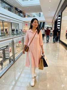 Classic Collar Design Peach Pink Kurti