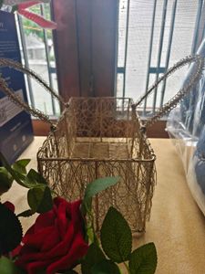 Unique Gold Wire Clutch Basket &amp; realistic roses