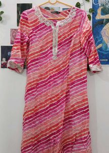 Pink Striped Tunic with Lace Detail