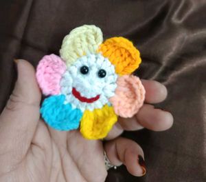Crochet Smiley Flower Hair Tie for Girls🥰
