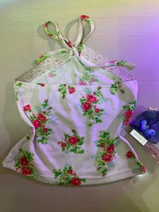 Floral Halter Neck Top with Lace Trim