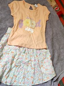 Girls Peach "Good Day" Top & Floral Skirt Set