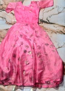 Women’s Pink Anarkali Gown with Golden Floral Prin